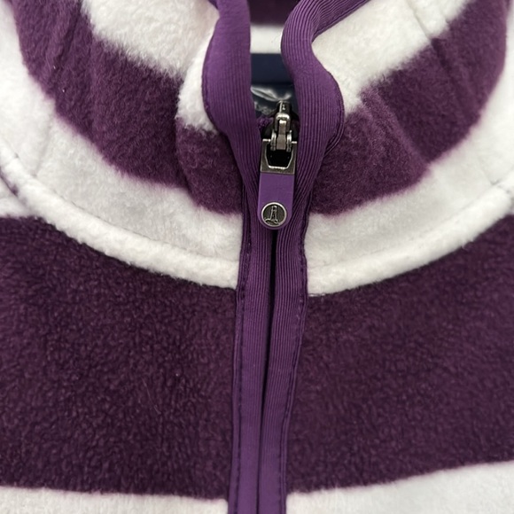 Women’s Lands End Striped Pullover Fleece, Large, Purple/White - Picture 3 of 6